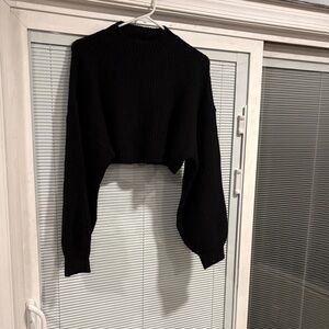 Missguided +Boyfriend crop high neck ballon sleeves